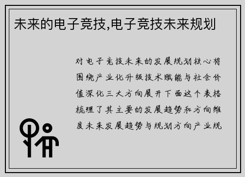 未来的电子竞技,电子竞技未来规划